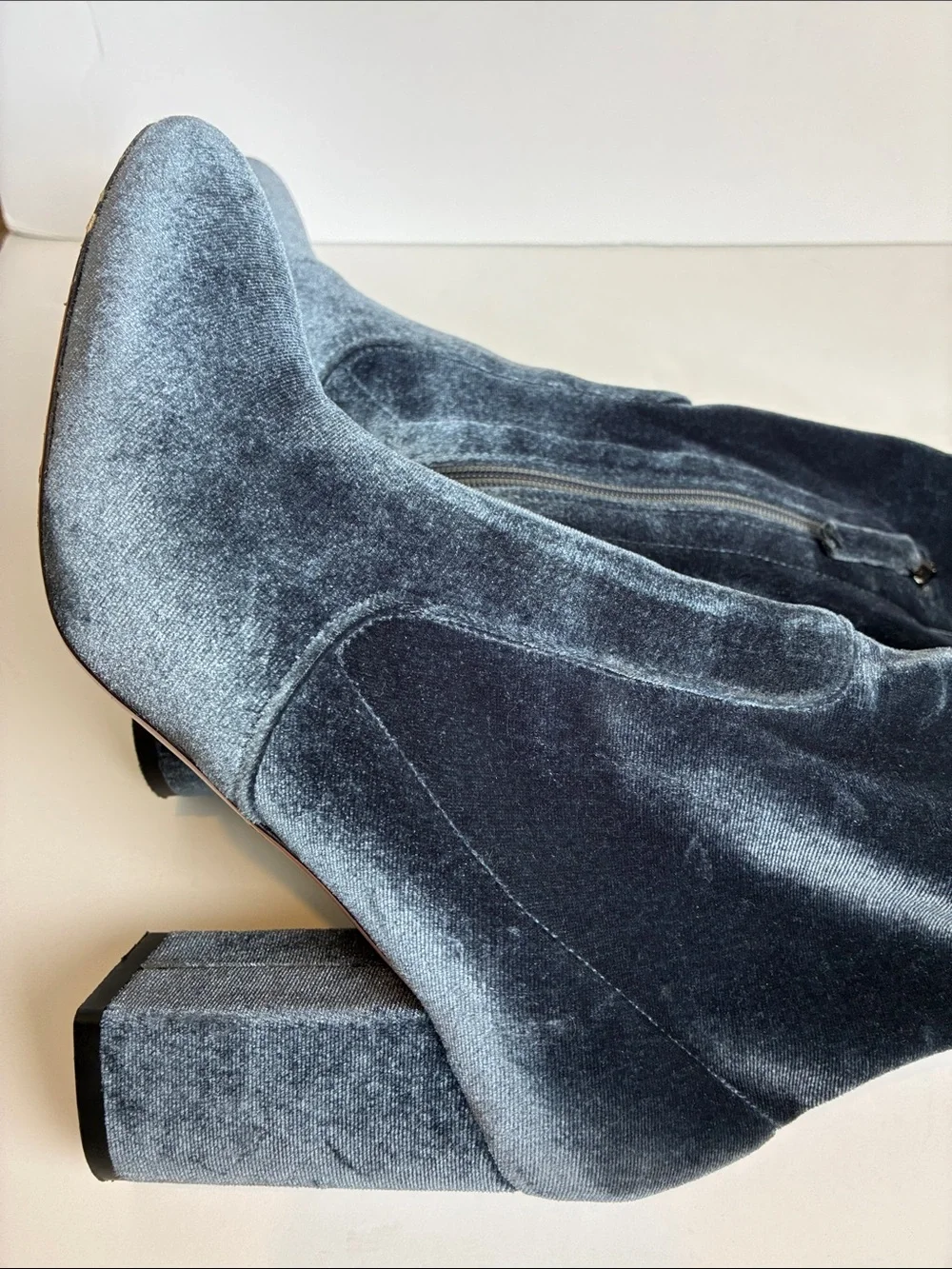 Aquazzura So Me Boots Stretch Velvet sz 36.5 Blue Gray Over The Knee Maximalist